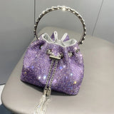 CRYSTAL EMBELLISHED BUCKET BAG IN PURPLE Bags styleofcb