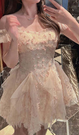 OFF -SHOULDER FLOWER MINI DRESS IN PINK DRESS STYLE OF CB