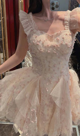 OFF -SHOULDER FLOWER MINI DRESS IN PINK DRESS STYLE OF CB