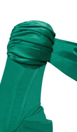 OFF SHOULDER SATIN CORSET MIDI DRESS IN GREEN Dresses styleofcb