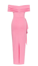 OFF SHOULDER SIDE SPLIT MIDI DRESS IN PINK DRESS STYLE OF CB