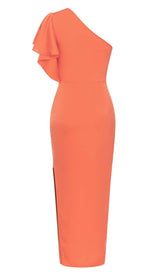 OFF THE SHOULDER SATIN MIDI DRESS IN RED DRESS STYLE OF CB