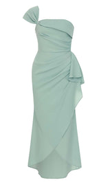 ONE SHOULDER RUCHED MIDI DRESS IN MINT DRESS sis label