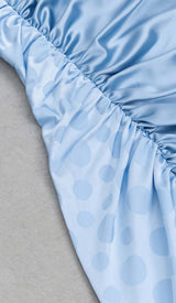 ONE SHOULDER RUCHED SLIT MAXI DRESS IN BLUE DRESS STYLE OF CB