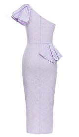 ONE SHOULDER RUFFLE MIDI DRESS IN LILAC styleofcb