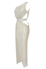 ONE-SHOULDER SEQUINS CUT OUT SPLIT MAXI DRESS Sequins Dress Oh CICI