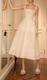 PLEATED CAMI SLIM MIDI DRESS IN WHITE DRESS STYLE OF CB