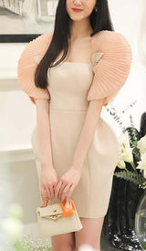 PLEATED SHOULDER MINI DRESS IN PINK DRESS styleofcb