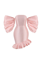 PUFF ASYMMETRIC MINI DRESS IN PINK styleofcb