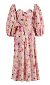 PUFF FLORAL MIDI DRESS IN PASTEL BLOOMS DRESS STYLE OF CB