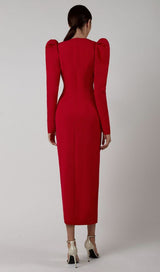 RED PUFF SEELVE BANDAGE MIDI DRESS Dresses styleofcb