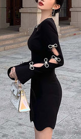 RHINESTONE BOW-EMBELLISHED MINI DRESS IN BLACK DRESS styleofcb