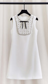 RHINESTONE BOW TIE MINI DRESS IN WHITE styleofcb