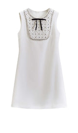 RHINESTONE BOW TIE MINI DRESS IN WHITE styleofcb
