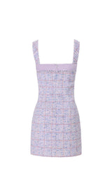 RHINESTONE BOWTIE TWEED MINI DRESS IN PURPLE DRESS STYLE OF CB