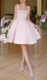 RHINESTONE ROSE APPLIQUE MINI DRESS IN PINK DRESS styleofcb
