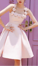 RHINESTONE ROSE APPLIQUE MINI DRESS IN PINK DRESS styleofcb
