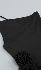 ROSE-DETAIL RUFFLED MINI DRESS IN BLACK DRESS styleofcb