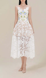 ROSES LACE A-LINE MIDI DRESS IN WHITE DRESS STYLE OF CB