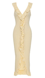 RUCHED RUFFLE TRIM MIDI DRESS DRESS sis label