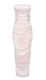 RUCHED OFF-SHOULDER SLIM MIDI DRESS IN PINK DRESS STYLE OF CB