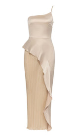 RUFFLED PLATED MAXI DRESS IN KHAKI DRESS styleofcb