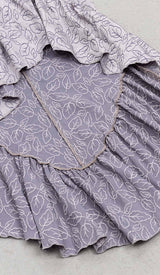 RUFFLED V-NECK ASYMMETRIC MIDI DRESS IN PURPLE DRESS styleofcb