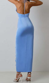RUFFLE FLOWER-EMBELLISHED MIDI DRESS IN BLUE DRESS STYLE OF CB