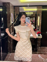 RUFFLES EMBROIDERY MIDI DRESS IN WHITE DRESS STYLE OF CB