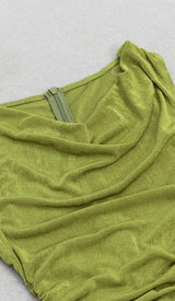 RUFFLE SLIT MIDI DRESS IN DARK CHARTREUSE DRESS STYLE OF CB