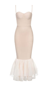 RUFFLE STRAPPY MIDI DRESS IN BEIGE DRESS STYLE OF CB