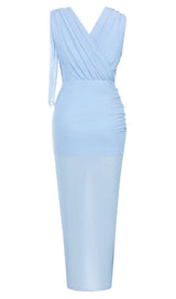 RUFFLE V-NECK MIDI DRESS IN TRANQUIL OCEAN Dresses styleofcb