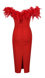 FEATHER PLUNGE MIDI DRESS DRESS STYLE OF CB