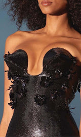SEQUIN APPLIQUÉD MAXI DRESS IN BLACK DRESS STYLE OF CB