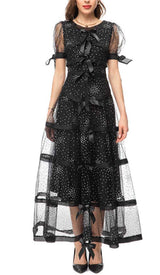 SEQUIN BOW DETAILED MAXI DRESS IN BLACK DRESS STYLE OF CB