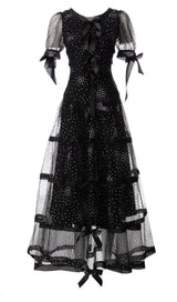 SEQUIN BOW DETAILED MAXI DRESS IN BLACK DRESS STYLE OF CB