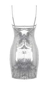 SEQUIN CUTOUT DRAPED MINI DRESS IN METALLIC SILVER sis label