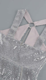 SEQUIN CUTOUT HIGH LOW DRESS IN SLIVER DRESS STYLE OF CB