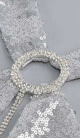 SEQUIN CUTOUT HIGH LOW DRESS IN SLIVER DRESS STYLE OF CB