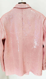 SEQUINED DOUBLE BREASTED LONG BLAZER IN PINK styleofcb