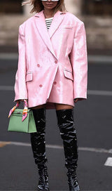SEQUINED DOUBLE BREASTED LONG BLAZER IN PINK styleofcb