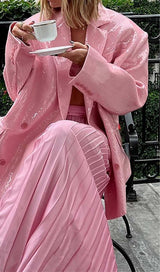 SEQUINED DOUBLE BREASTED LONG BLAZER IN PINK styleofcb