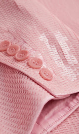 SEQUINED DOUBLE BREASTED LONG BLAZER IN PINK styleofcb