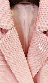 SEQUINED DOUBLE BREASTED LONG BLAZER IN PINK styleofcb