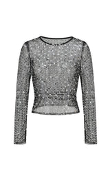 SEQUIN RHINESTONE MESH TOP IN BLACK styleofcb