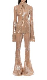SEQUIN-EMBELLISHED SHIRT IN METALLIC GOLD DRESS STYLE OF CB