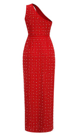 SEQUIN THIGH-SLIT MIDI DRESS IN RED DRESS STYLE OF CB