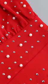 SEQUIN THIGH-SLIT MIDI DRESS IN RED DRESS STYLE OF CB