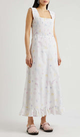 SHELL-PRINT STRAP MIDI DRESS IN WHITE DRESS STYLE OF CB