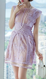 SLEEVELESS LACE A-LINE MINI DRESS IN LILAC DRESS STYLE OF CB